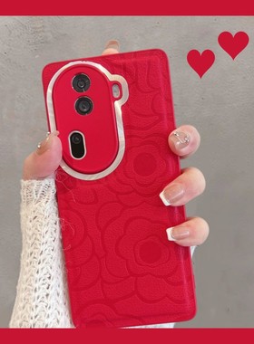 适用于opporeno11pro手机壳0pp0reno11pro5g新年红por女山茶花pjj110全包防摔新款opopreno简约opporeon红色