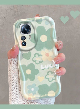 适用于红米k50至尊版手机壳小清新绿色小米2022CP8469花朵redmik50ultra新款女至尊宝k50u全包防摔套创意软壳