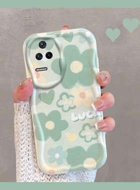 适用于红米k50手机壳k50pro小清新k40s绿色花朵por小米k5o新款女redmik50p全包防摔看50k创意k4os软壳red米