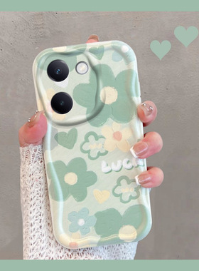 适用于vivoy100手机壳y100i小清新V2313A绿色v2279a花朵vivo维沃新款女viv0vovoy曲屏viviy全包防摔套voy软壳