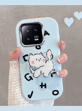 适用于小米13手机壳mi13pro新款可爱猫咪miui13p全包防摔十三ro浅蓝色软壳女por带支架xiaomi13pr0不包镜头