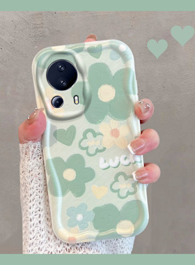 适用于小米civi2手机壳小清新2209129SC绿色cviv2曲面屏vici2花朵civil新款女cv2全包防摔civic创意软壳cicv2