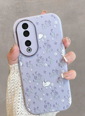 适用于华为荣耀90手机壳90pro紫色小清新rea一an00花朵rep-anoo可爱honor9o兔子p90por九零全包九十x90防摔套