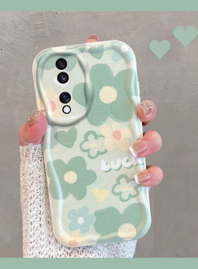 适用于华为荣耀90手机壳90pro小清新rea一an00绿色九零曲屏花朵九十por曲面屏x90p新款女p90系列全包防摔软壳