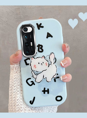 适用于小米10s手机壳新款m2102j2sc可爱猫咪mi10 s曲屏十s5g全包防摔套xiaomi软壳女带支架s10曲面屏浅蓝色