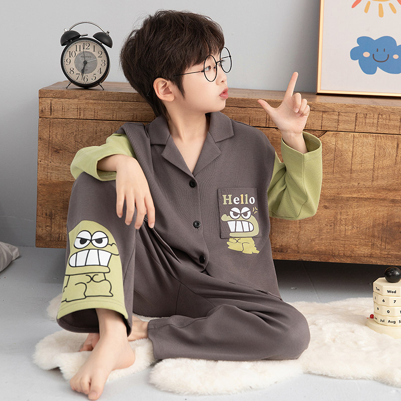 儿童春秋季睡衣新款男孩纯棉长袖套装男童学生卡通大童宽松家居服