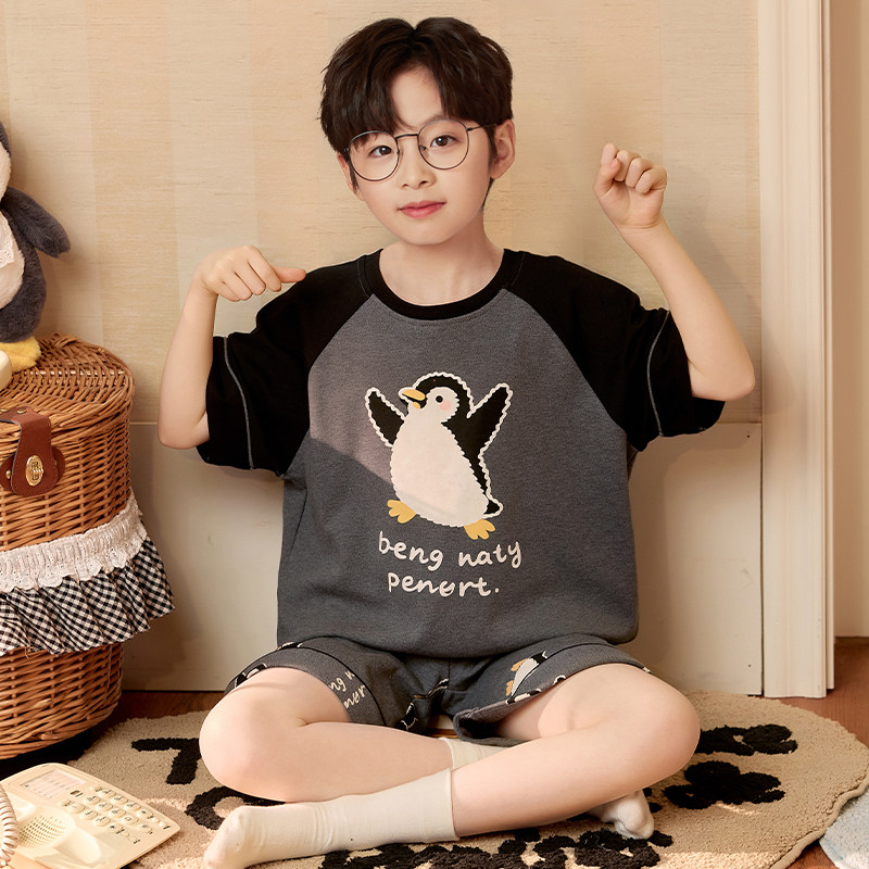 男童睡衣儿童夏季款纯棉短袖短裤薄款2026新款男孩夏天家居服套装