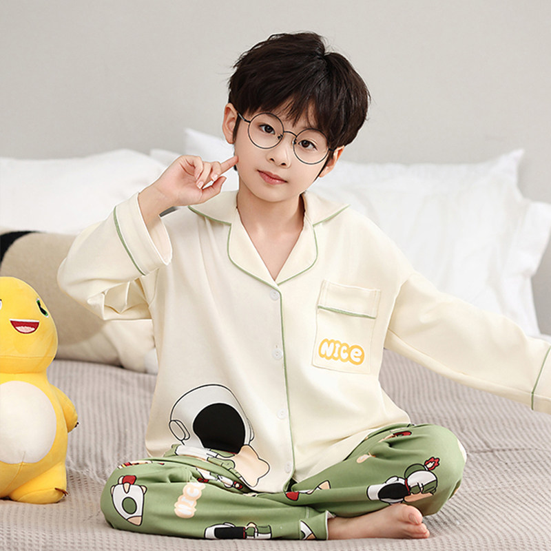 儿童睡衣男童秋冬季纯棉长袖开衫2025新款中大童男孩家居服套装