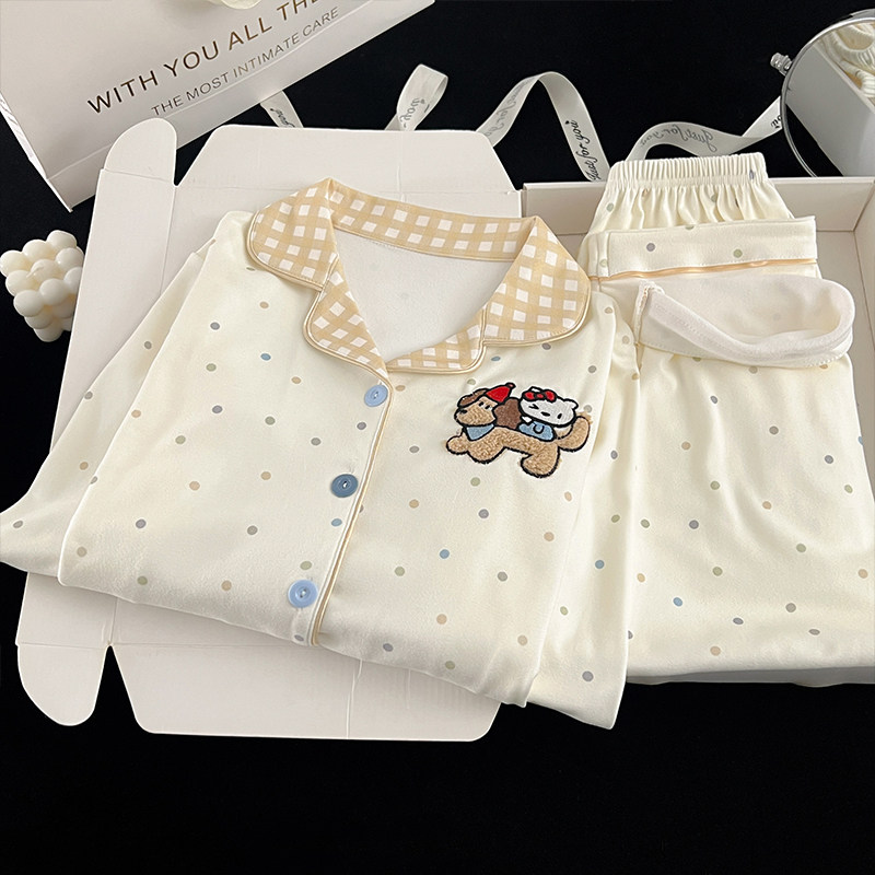 2025新款秋冬季保暖德绒女童睡衣儿童女孩家居服套装加绒双面卡通