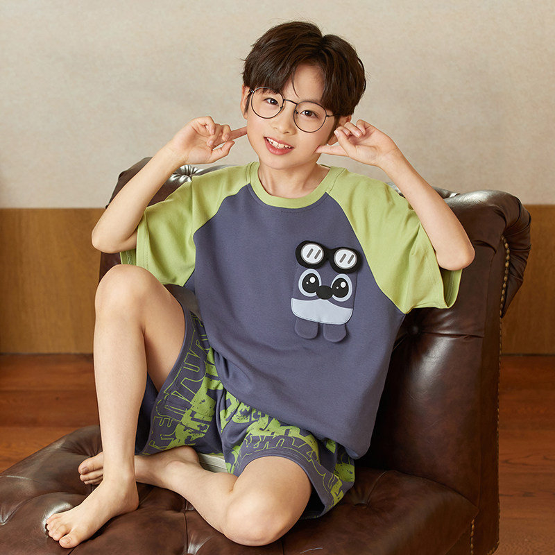 男童大童睡衣夏季新款男孩短袖薄款纯棉套装中学生男孩少年家居服