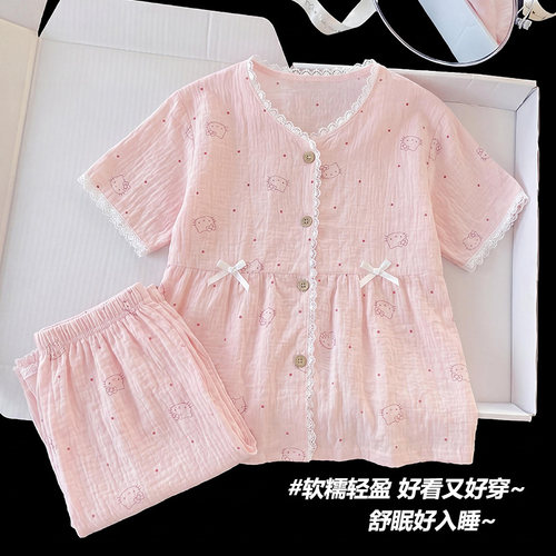 甜美儿童睡衣女短袖夏季薄款卡通2026新款女童可爱女孩家居服套装