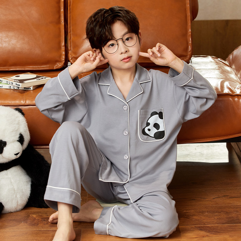 2026新款男童睡衣春秋季纯棉长袖全棉卡通大童宝宝儿童家居服套装