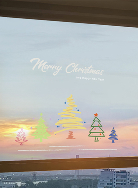 圣诞节玻璃贴纸装饰氛围感场景布置墙贴树店铺橱窗静电窗花门贴画