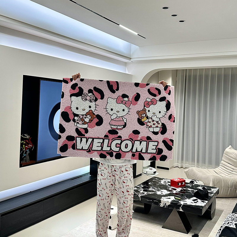 豹纹kt入户门地垫丝圈耐脏易打理门垫高级感进门防滑垫可裁剪脚垫