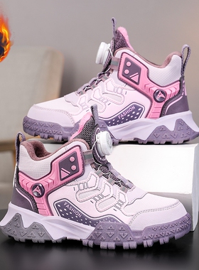 ABC defier女童鞋子秋冬新款加绒保暖运动鞋旋钮扣男孩休闲二棉鞋