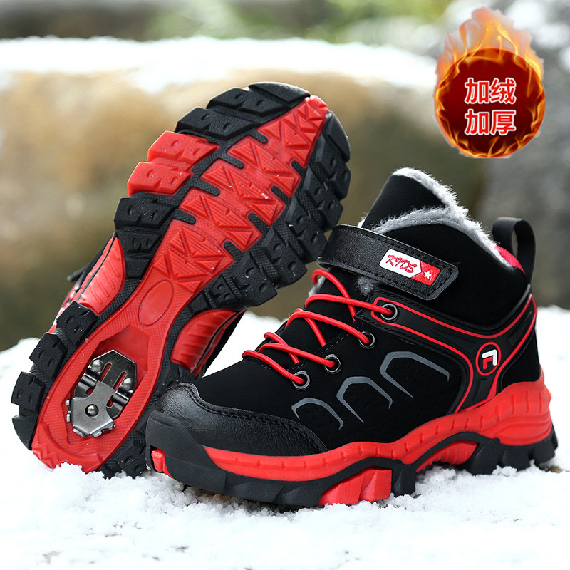 男童加绒加厚棉鞋中大童钢爪防滑保暖户外登山运动冰爪儿童雪地靴
