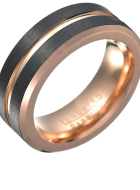 玫瑰金间黑色扳指欧美男款手饰品男士钛钢大号小号精致戒指ring