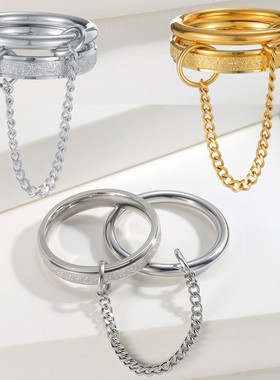 日韩ring欧美链条不锈钢叠戴戒指