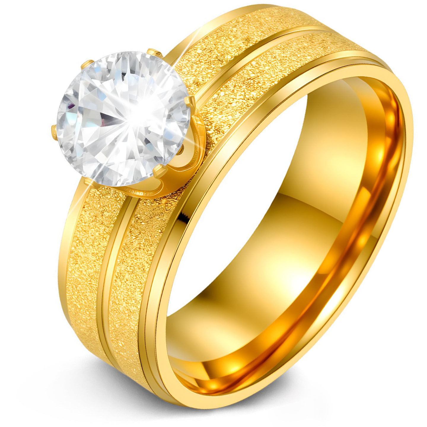 镶锆石女士戒指ring钛钢金色磨砂扳指指环欧美不锈钢饰品首饰6号