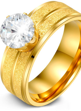 镶锆石女士戒指ring钛钢金色磨砂