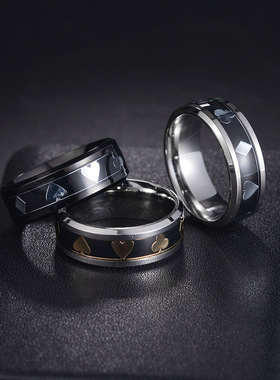 外贸欧美新款手饰品手饰扑克牌男士钛钢指环不锈钢钛钢指环可太钢