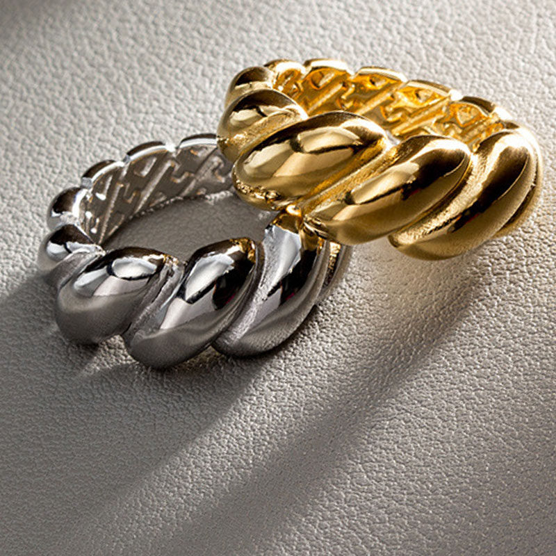 ring新款麻花造型钛钢手饰品铸造不锈钢钛钢欧美情侣指环手饰太钢