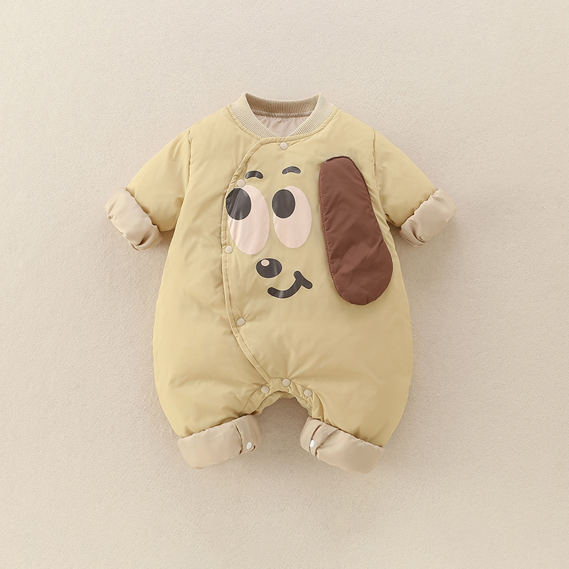 婴儿羽绒服连体衣秋冬季新款保暖爬服男宝宝白鸭绒加厚衣服秋冬装