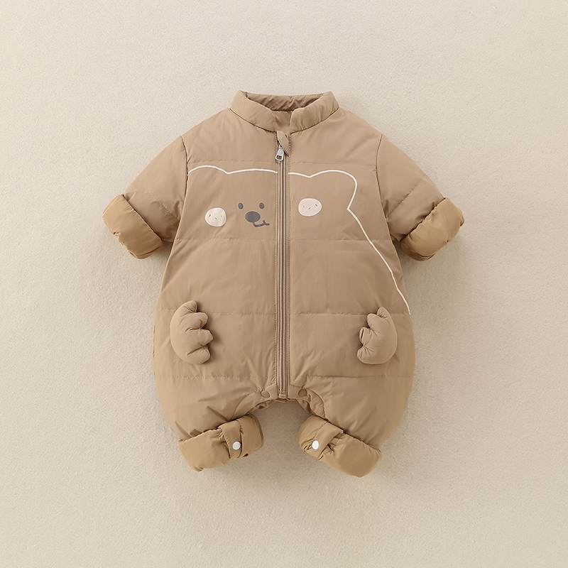 婴儿羽绒服连体衣秋冬季新款保暖爬服男宝宝白鸭绒加厚衣服秋冬装