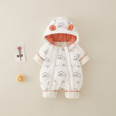 婴儿羽绒服连体衣秋冬款加厚保暖爬服男女宝宝白鸭绒衣服外出抱衣