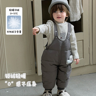 寶寶羽絨褲 嬰幼兒羽絨背帶褲 a類保暖白鴨絨束腳加厚男童長褲 冬季