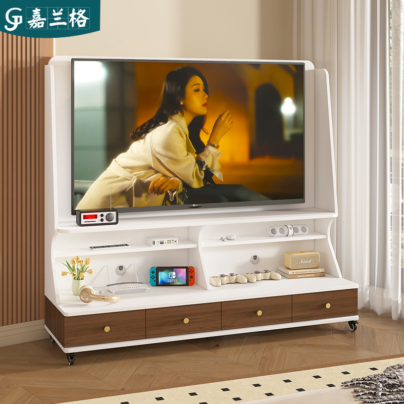 实木可移动电视机柜带轮小户型中古风客厅落地电视柜支架9D128