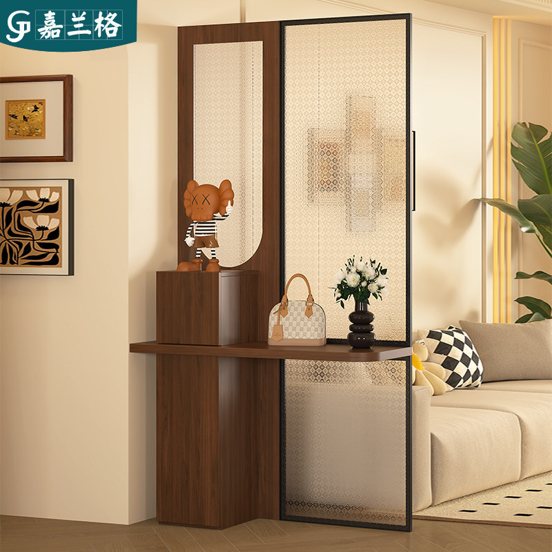 中古风实木新型屏风隔断客厅玻璃镂空玄关柜入户正对门收纳柜9W63
