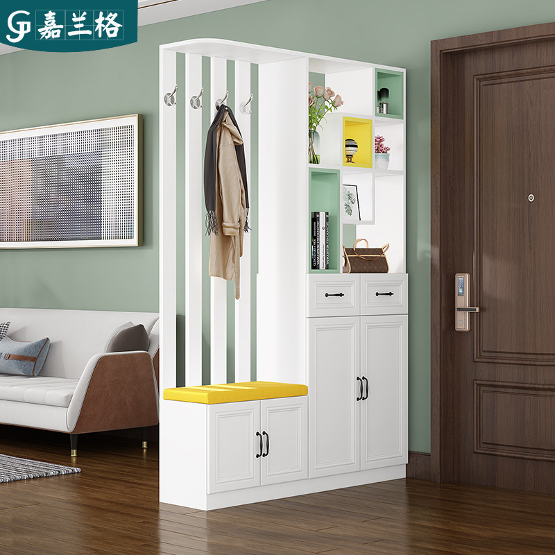 北欧玄关柜鞋柜一体家用换鞋凳双面镂空隔断柜门厅柜子定制9n-210