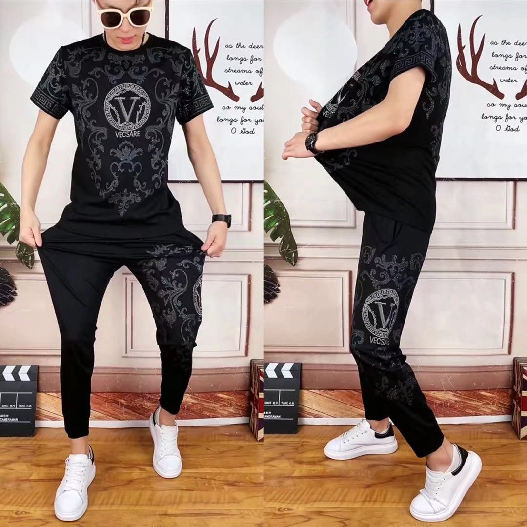 短袖T恤v字潮流修身透气两件套