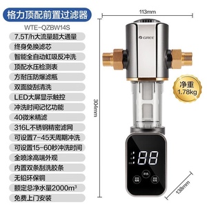 格力全屋自来水前置过滤器反冲洗家用大流量中央净水WTE-QZBW14S
