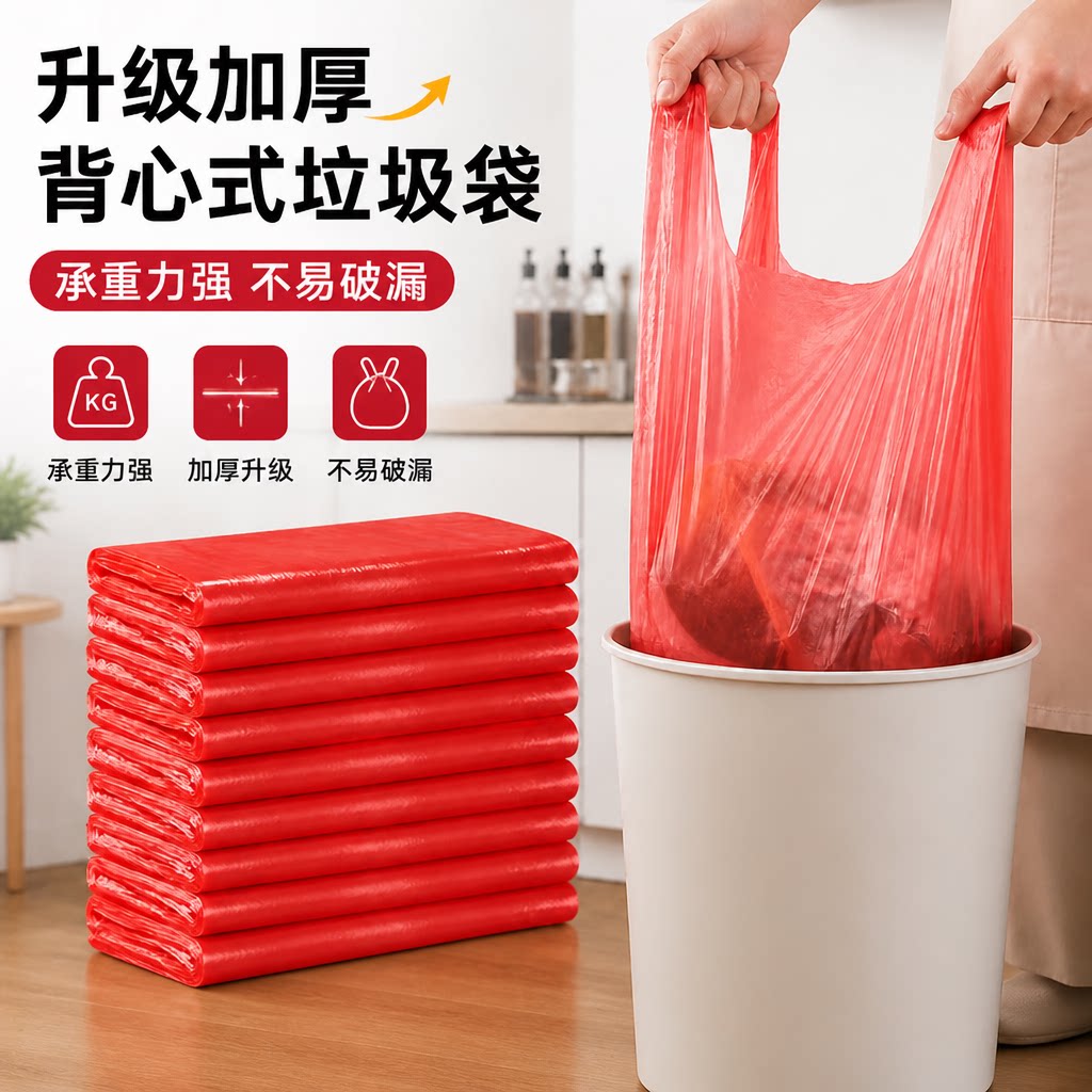 特厚背心垃圾袋家用商用中号手提式加厚大码黑色厨房收纳塑料胶袋