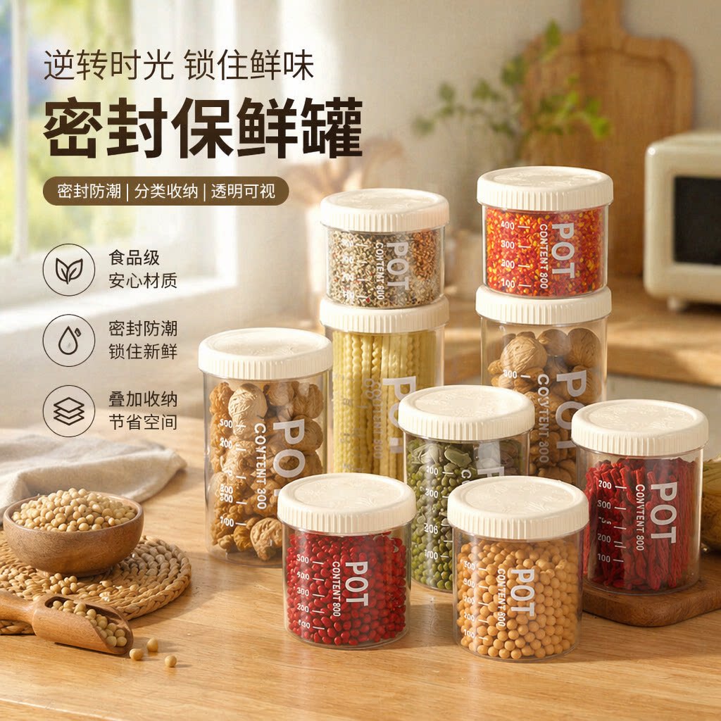 密封罐五谷杂粮厨房收纳食品级干货透明塑料罐盒子零食茶叶储物罐