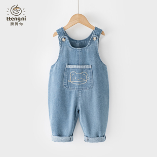 婴儿牛仔背带裤春秋装可爱小童连体裤休闲裤0-3周岁男宝牛仔裤子