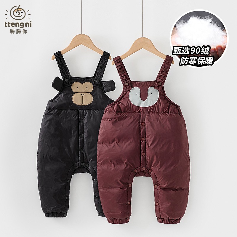 婴儿羽绒背带裤冬季卡通宝宝裤子