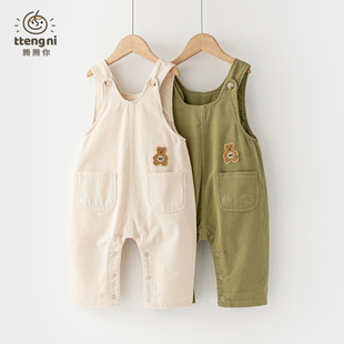 婴儿灯芯绒背带裤春秋男宝连体裤按扣款0-2周岁宝宝裤子外穿春装