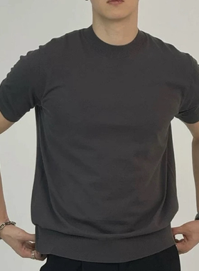 灰色丝光棉针织衫男小高领修身短袖卫衣亲肤莫代尔内搭打底羊毛衫