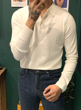 美式cityboy帅气针织polo衫男高端修身长袖毛衣内搭叠穿打底线衣