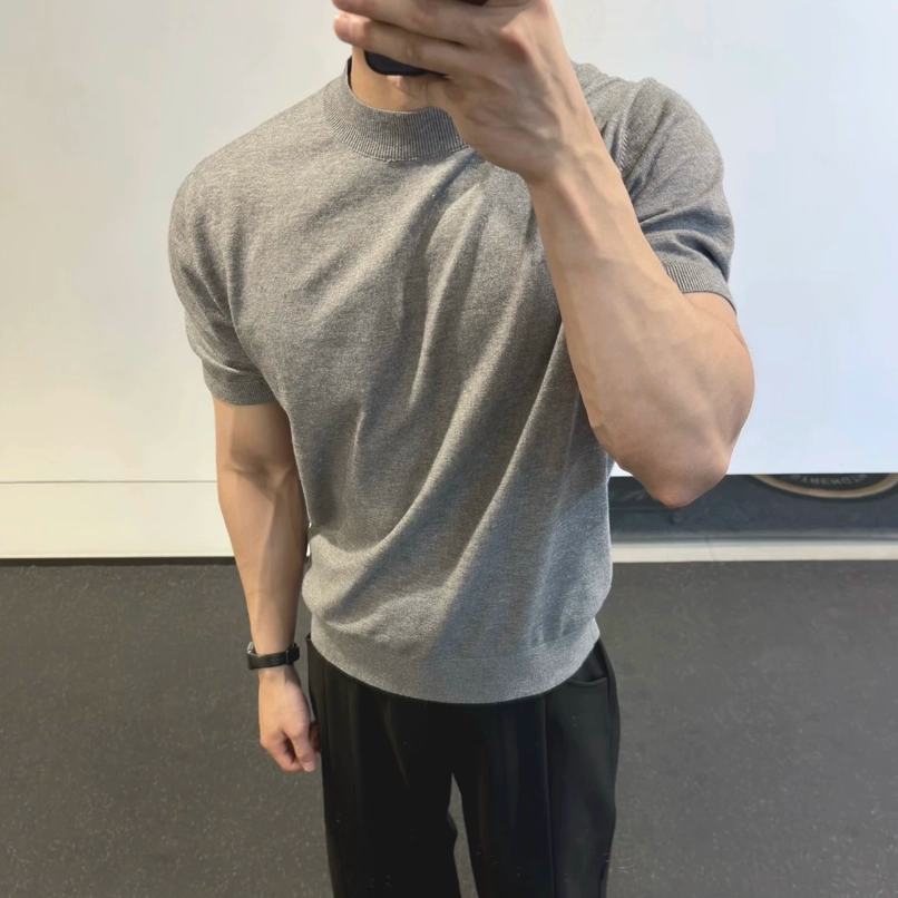 小高领包芯纱针织衫丝滑紧身短袖