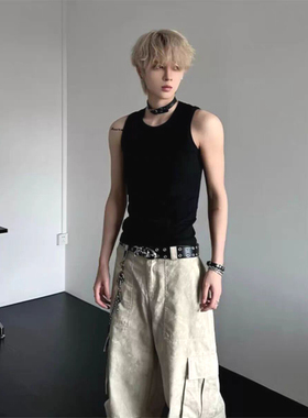 美式重磅纯棉螺纹背心男紧身高弹力无袖t恤高街cityboy打底小坎肩