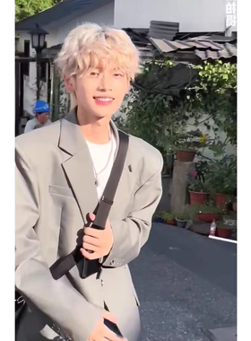 韩系炸街垫肩小西装外套男高端修身长袖单西便服英伦雅痞休闲西服