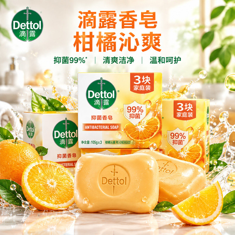 滴露柑橘沁爽松木清新健康清洁香皂家用清洁洗衣洗澡洗手肥皂105g