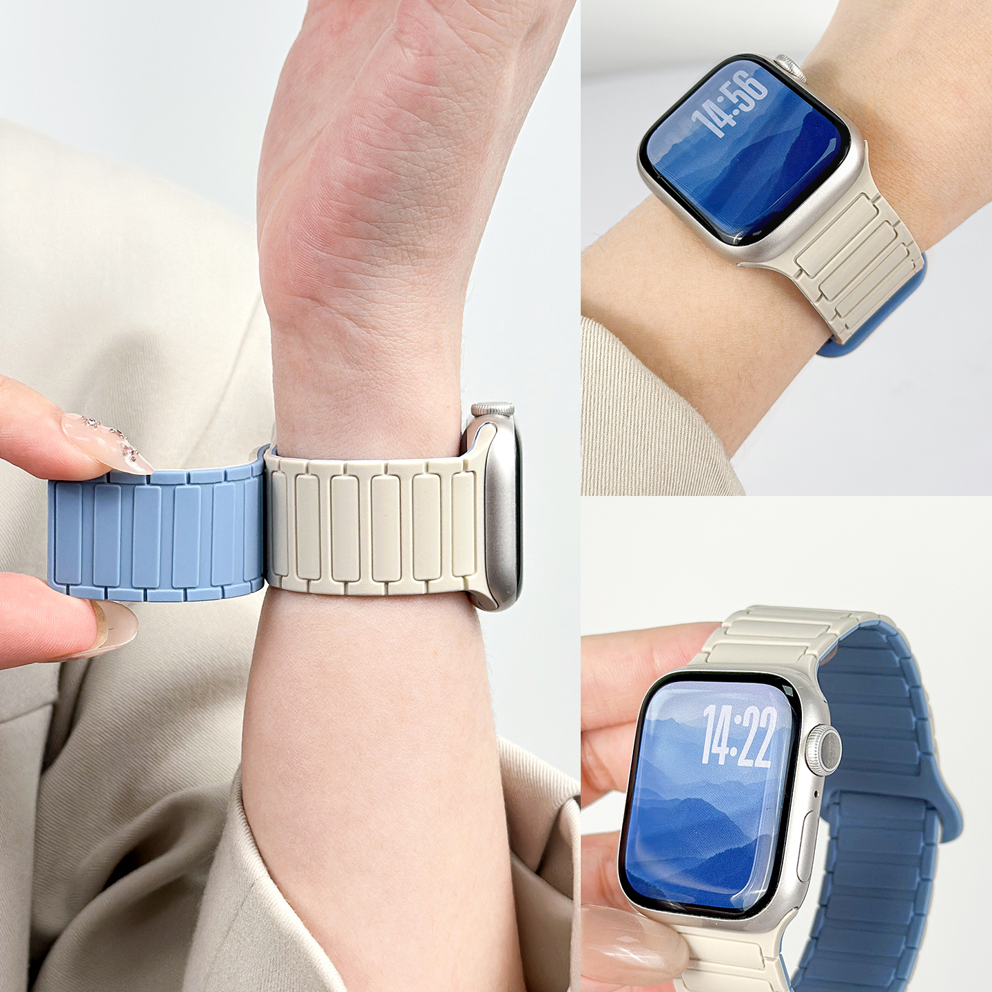 适用苹果S11手表硅胶磁吸表带