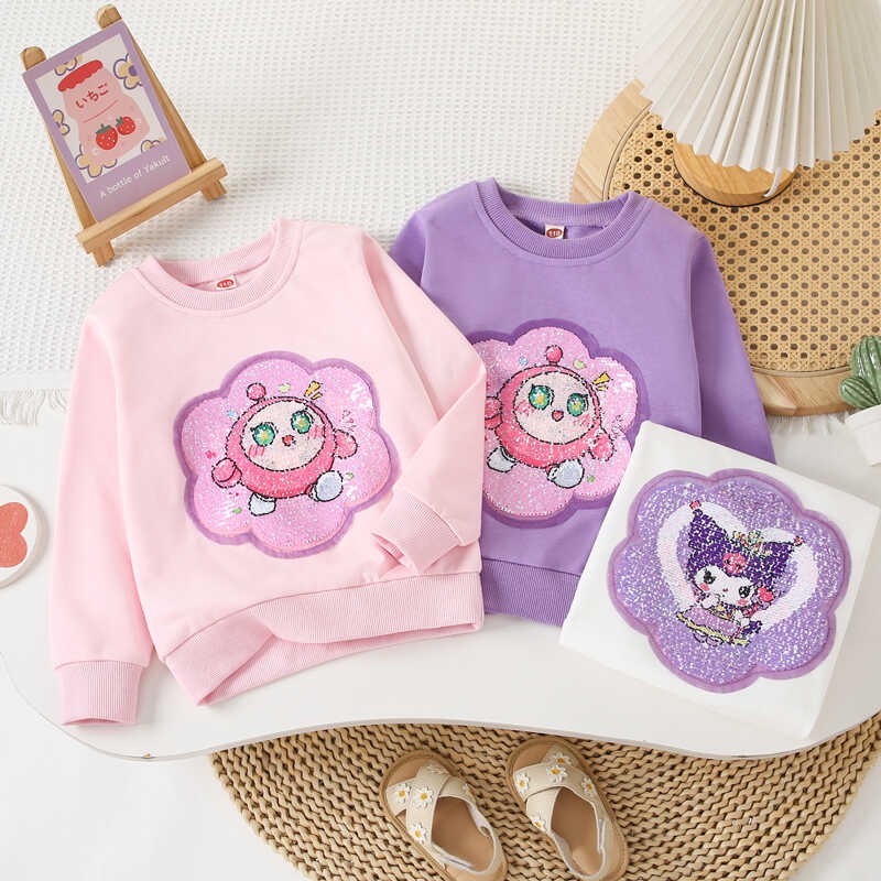 女童秋新款一体绒亮片翻变色