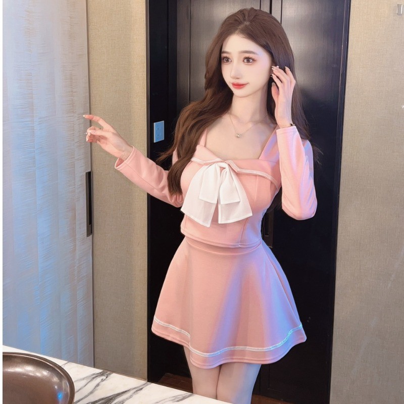 夜总店上班技师网红主播衣服甜美纯欲方领蝴蝶结学院风JK制服套装