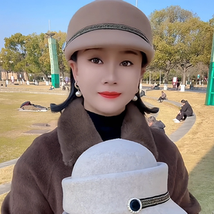 女士冬天洋气帽子中老年加厚保暖毛呢马术帽妈妈复古显脸小贝雷帽